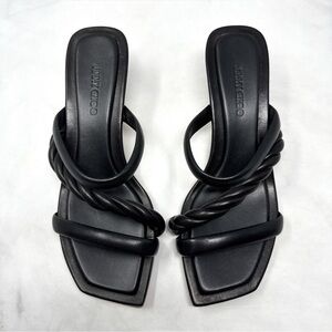 NEW Jimmy Choo Diosa 50 Braided Square Toe Low Kitten Heel Mule Sandals Black 38